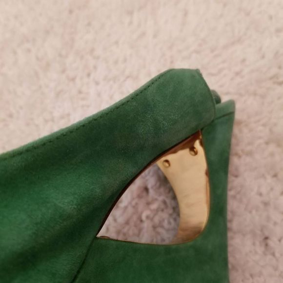 Michael Kors Suede Kelly Green Peep Toes 8 - Picture 9 of 10